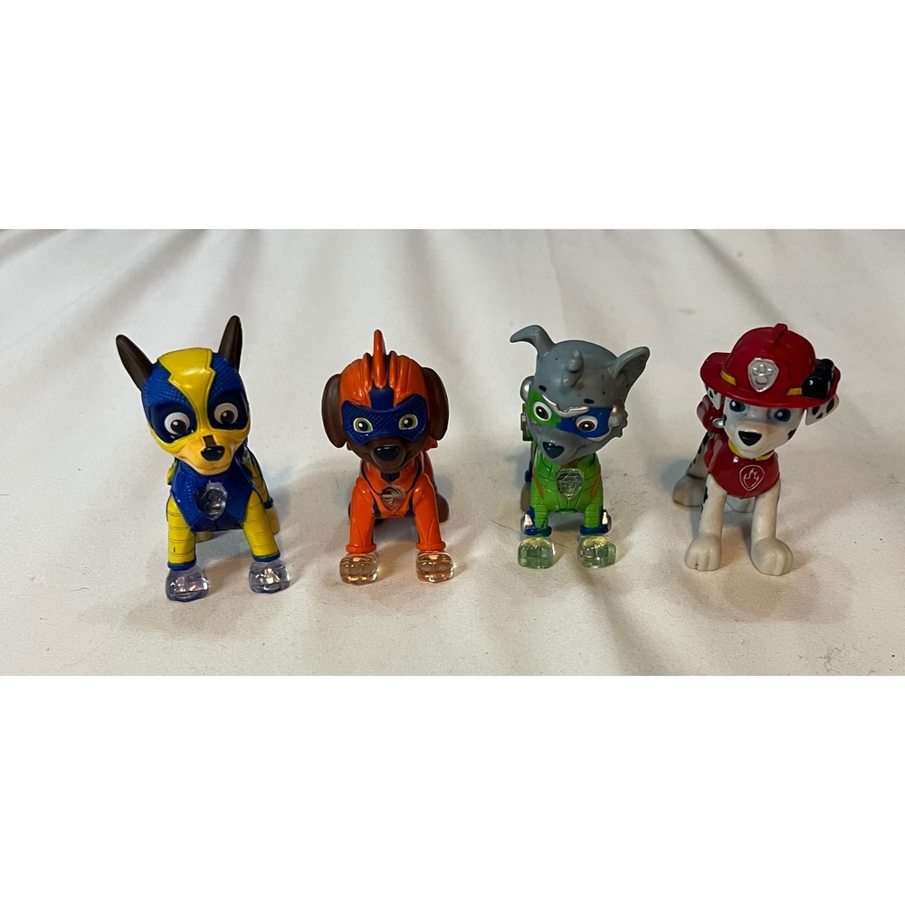 Paw Patrol Mighty Pups Action Figures Lot Chase Zuma Rocky Marshall Y2K Retro